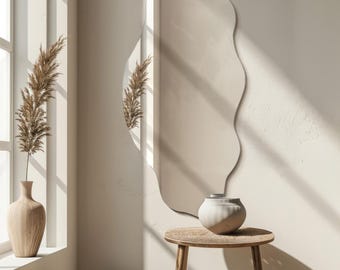 Wavy Frameless Mirror, Large Mirror, Aesthetic Bedroom Mirror, Tall Mirror, Luxury Decorative Mirror