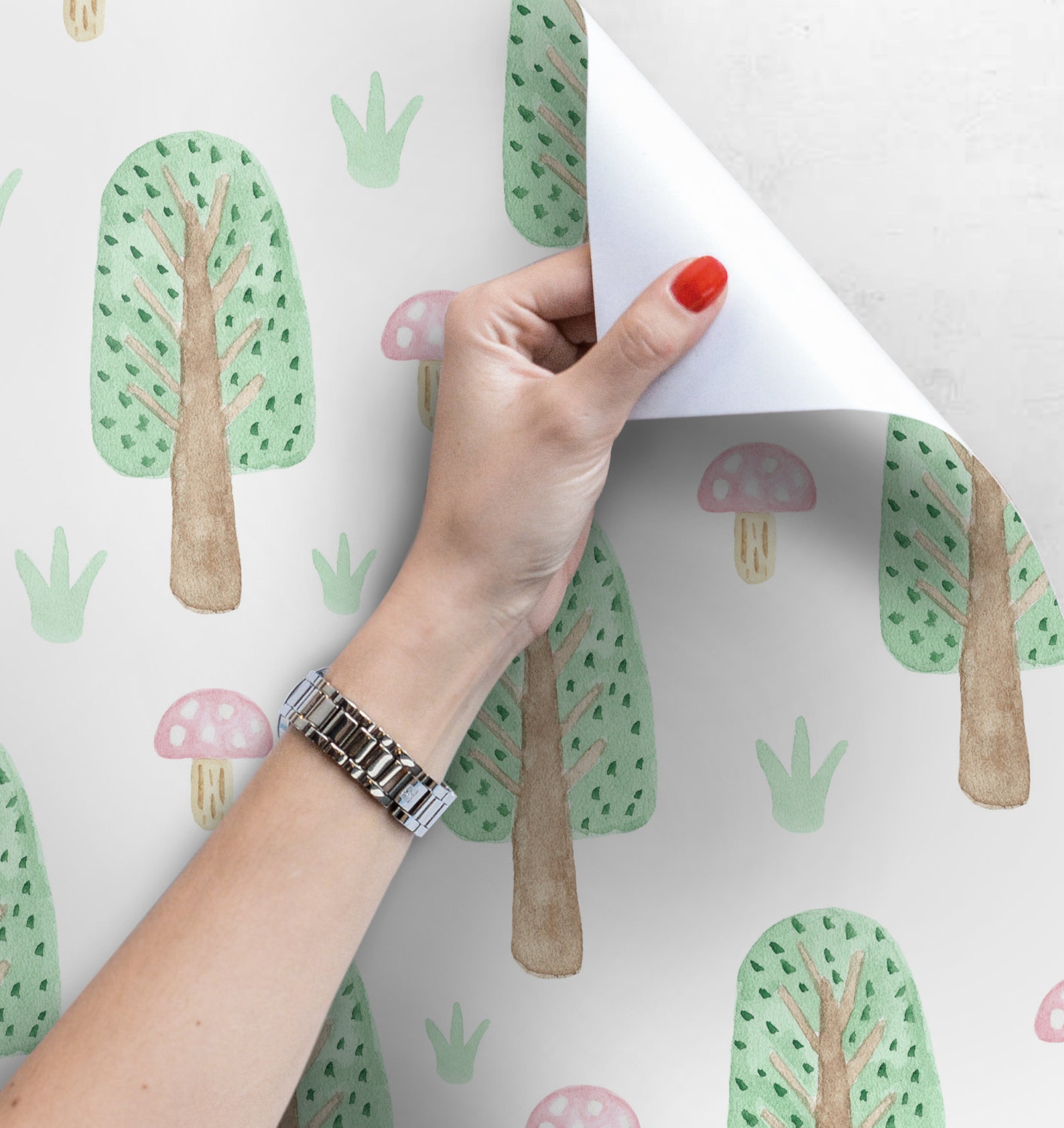 Removable wallpaper Trees mushrooms wall mural Kids Etsy