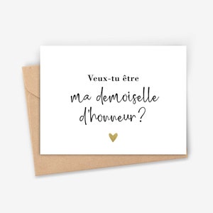 Bridesmaid and Groomsman Request Cards, calligraphy style with golden heart for women and golden bow tie for men.