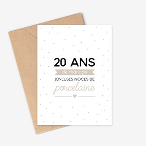 Noces de porcelaine: carte anniversaire mariage 20ans. A offrir à votre moitié pour vos vingt années de mariage, cadeau anniversaire mariage