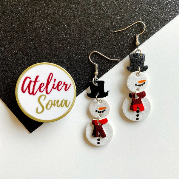 SNOWMAN Faux Leather Earrings, Snowman Earrings, Holiday Earrings, Christmas Earrings, Lightweight Colorful Leather Earrings