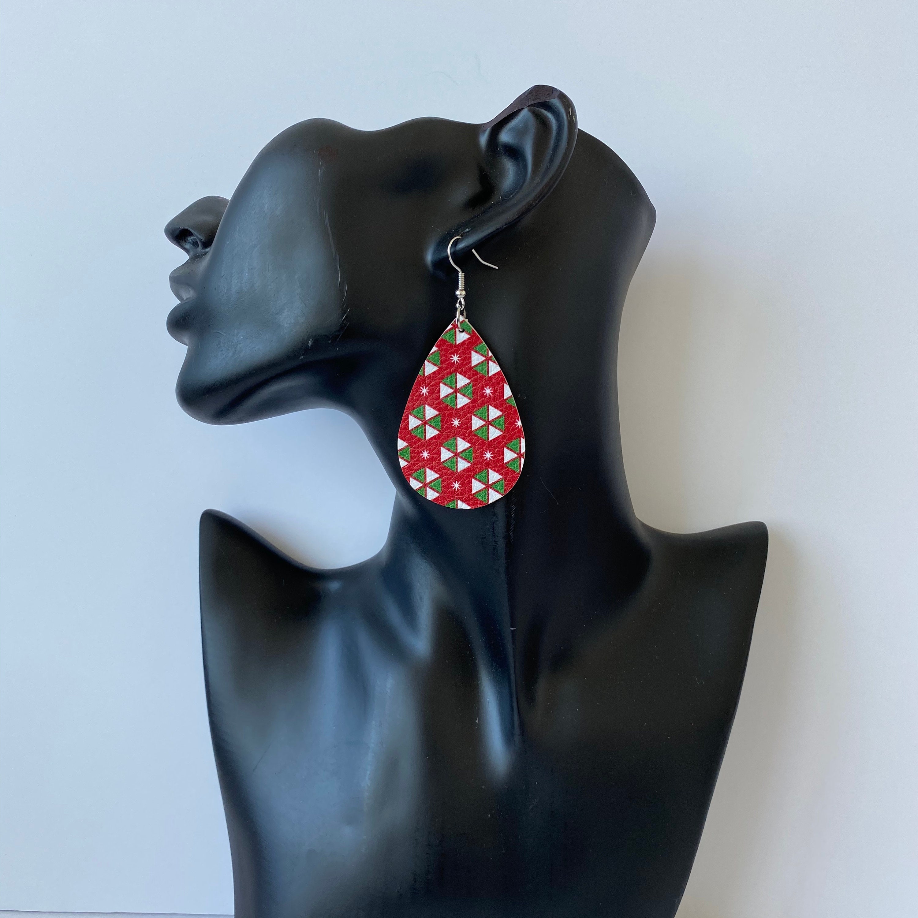 Boucles D'oreilles Pendantes En Simili Cuir Fait Main - Forme Larme, Multicolore, Neuf Sans Emballage