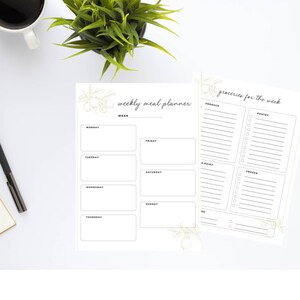 Printable Meal Planner & Grocery List Weekly PDF Digital Download, Healthy Meal Prep, Family Meal Plan, Weekly Menu Prep and Grocery list