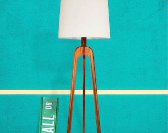 Floor Lamp, Danish Modern Tripod – Mahogany