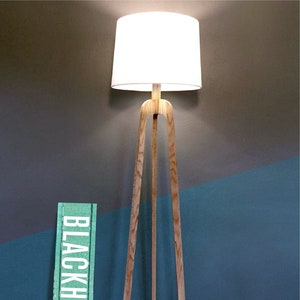 Floor Lamp, Danish Modern Tripod Lamp Oak image 1