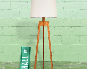Floor Lamp, Mid-century Modern Tripod Lamp – Cherry