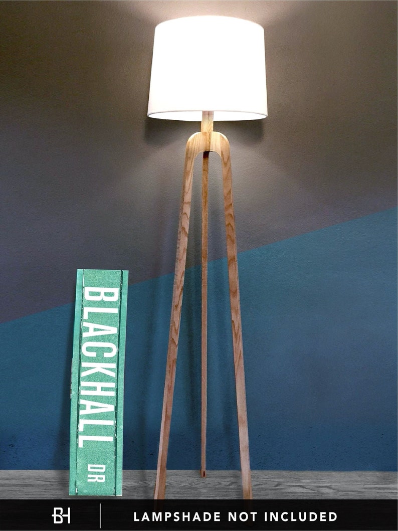 Floor Lamp, Danish Modern Tripod Lamp Oak image 1