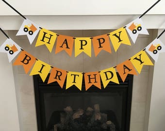 Construction Truck Happy Birthday Banner Baby Shower Etsy