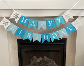 Customized Happy Birthday Banner Winterwonderlandthemed party BirthdayBaptism