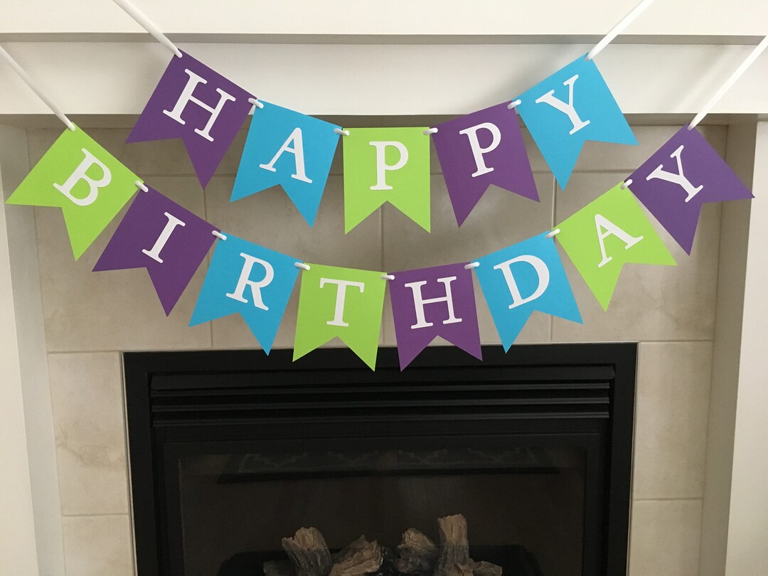 Birthday Banner Happy Birthday Banner Purple Blue Green Etsy
