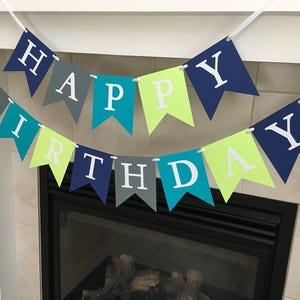 Happy Birthday Banner, Boy Birthday Banner, Birthday Party Decoration, Grey, Blue, Green, Photo Prop image 3