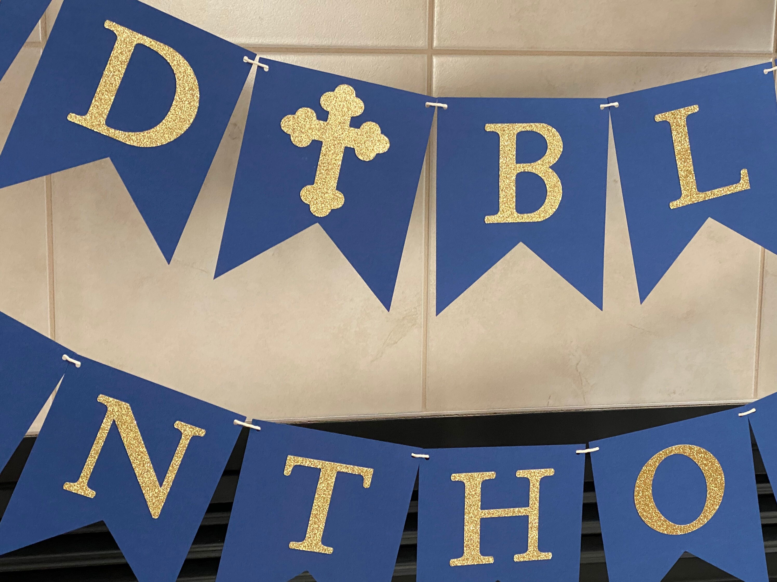 Navy God Bless Banner Baptism Banner Christening Banner Etsy