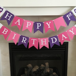 Owl Birthday Banner, First Birthday, 1st, Happy Birthday Banner, Girl Birthday Banner, Owl Party Decorations, Hot Pink Purple, Photo Prop