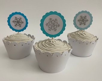 Snowflake Cupcake Toppers, Frozen cupcake Toppers, Snowflakes, Cupcakes, Winter Birthday, Birthday Decoration