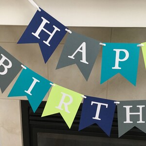 Happy Birthday Banner, Boy Birthday Banner, Birthday Party Decoration, Grey, Blue, Green, Photo Prop image 5