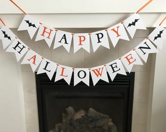 Happy Halloween Decoration, Halloween Banner, Bat Banner, Orange and Black, Halloween Decor, Photo Prop