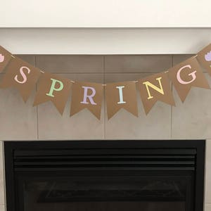 Spring Banner, Spring Decor, Spring Garland, Seasonal Decoration, Flowers, Photo Prop, Pastel Colors, Burlap,  Classroom Decor, Back Drop