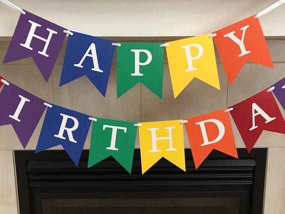 Rainbow Birthday Banner Happy Birthday Banner Over The Etsy