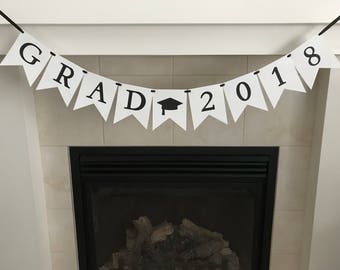 Grad Banner, Grad 2020, Graduation Banner, Graduating Class, Class of 2020, Grad Decoration, Grad Cap, Black and White, Photo Prop