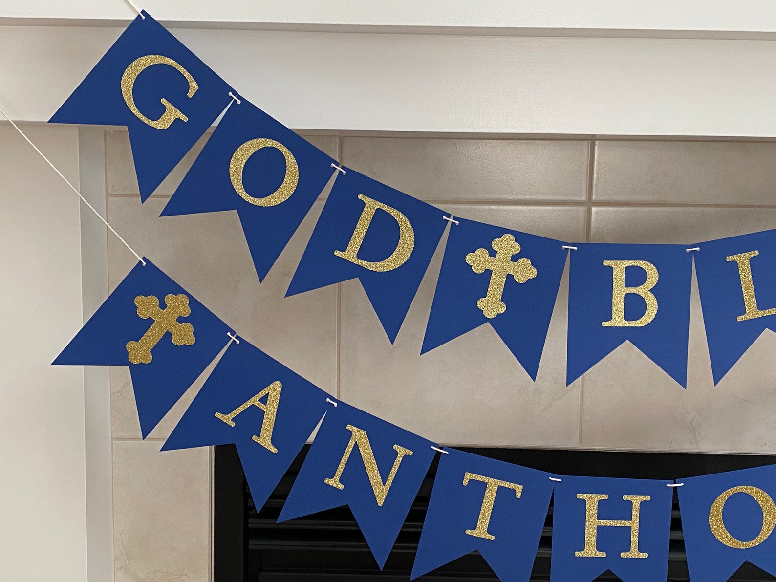 Navy God Bless Banner Baptism Banner Christening Banner Etsy