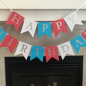 Red White and Blue Birthday Banner, Happy Birthday Banner, Girl Birthday Banner, Boy Birthday, First Birthday, 1st Birthday, Photo Prop