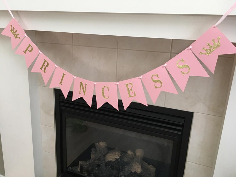 Princess Banner, Baby Shower Banner, Princess Room Decor, Pink and Gold, Crown Banner, Baby Shower Decor, Baby Girl, Photo Prop image 3