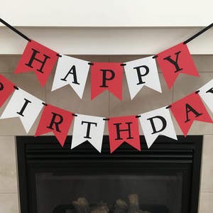 Happy Birthday Banner: Red, White & Black Party Decoration