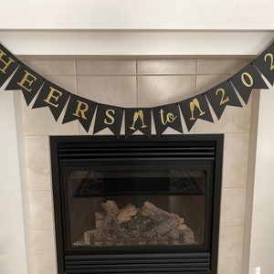 Cheers to 2020 Banner: Black & Gold New Years Party Decoration