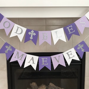 Purple Ombre God Bless Banner, Baptism Banner, Christening Banner, First Communion Banner, God Bless, Girl, Crosses, Photo Prop