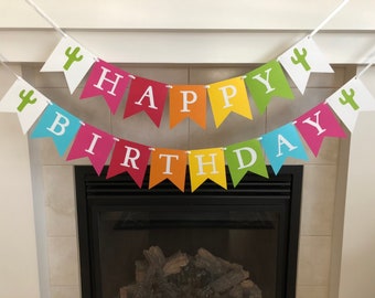 Fiesta Birthday Banner, Fiesta Party, Happy Birthday Banner, Mexican Party, Bright Colors, Cactus, Photo Prop