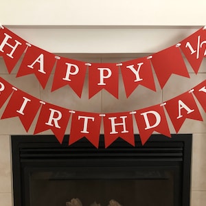 Happy 1/2 Birthday Banner: Handmade Red & White Party Decor