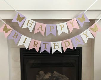 Butterfly Birthday Banner: Pink, Purple & Gold Party Decor