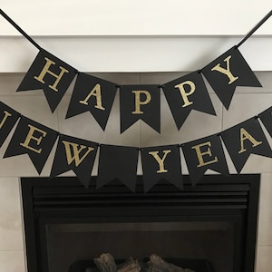 Black & Gold Happy New Year Banner: Handmade Party Decoration