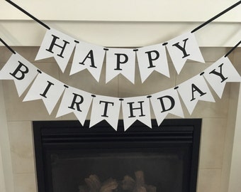 Happy Birthday Banner, Black and White Birthday, Modern Birthday, Birthday Decoration, Flag Banner, Photo Prop