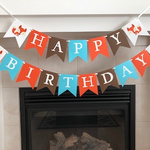 Fox Birthday Banner, Happy Birthday Banner, Forest friends, Foxes, Orange Brown Blue, First Birthday,