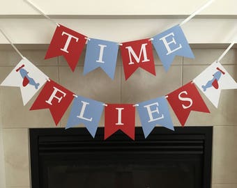 Time Flies Banner, Airplane Themed Birthday, Airplanes, Plane Party, Birthday Banner, Party Decoration, Photo Prop