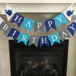 Whale Birthday Banner, Happy Birthday Banner, Boy Birthday Banner, Whale Party Decorations, First Birthday, Photo Prop