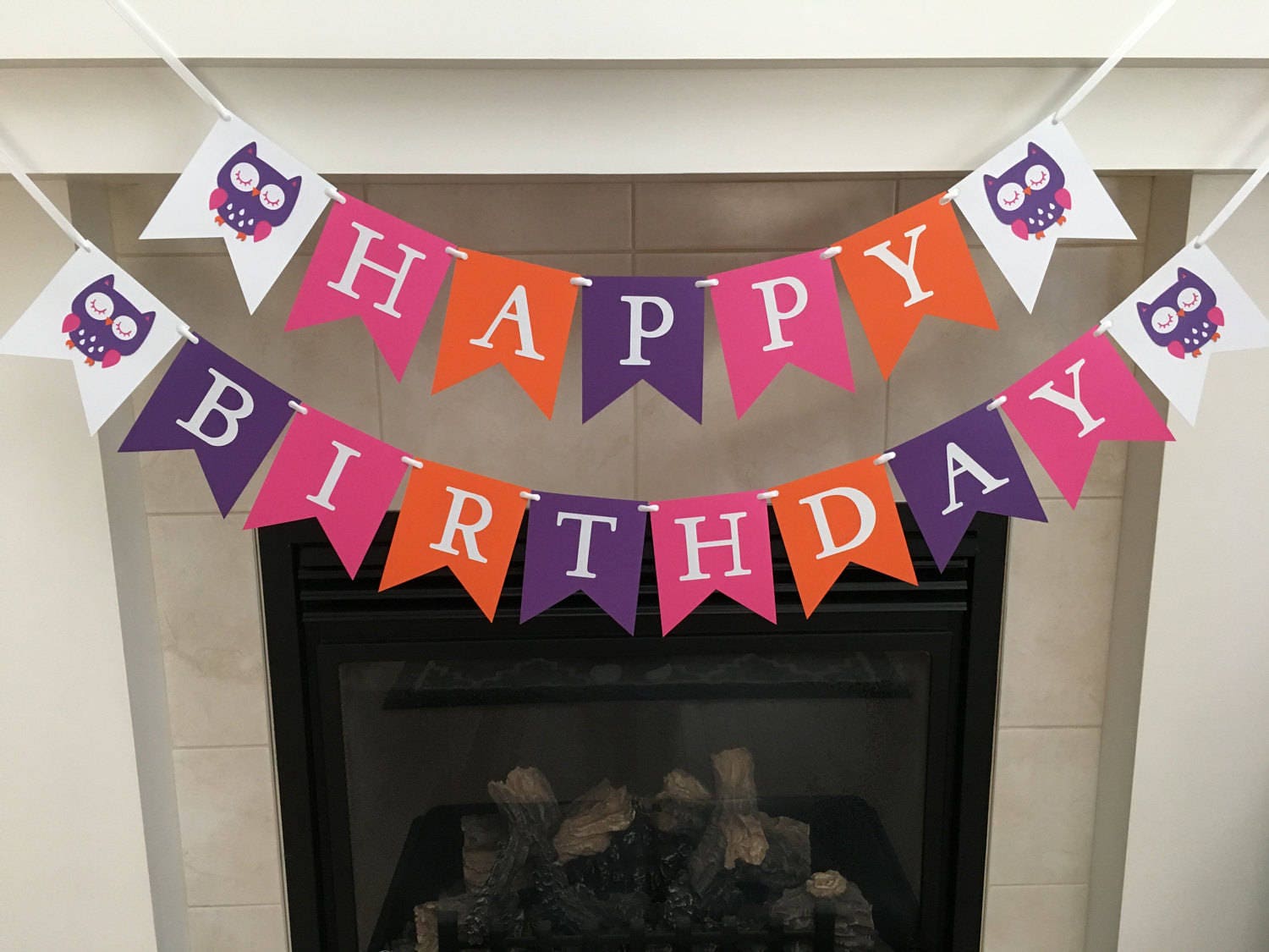 Owl Birthday Banner: Hot Pink, Purple, Orange Party Decor