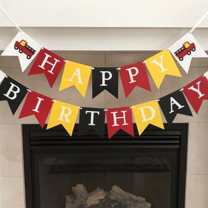 Fire Truck Birthday Banner, Happy Birthday Banner, Boy Birthday Decorations, Fire Trucks, Fire Men, First Birthday, Photo Prop, Fire Engine