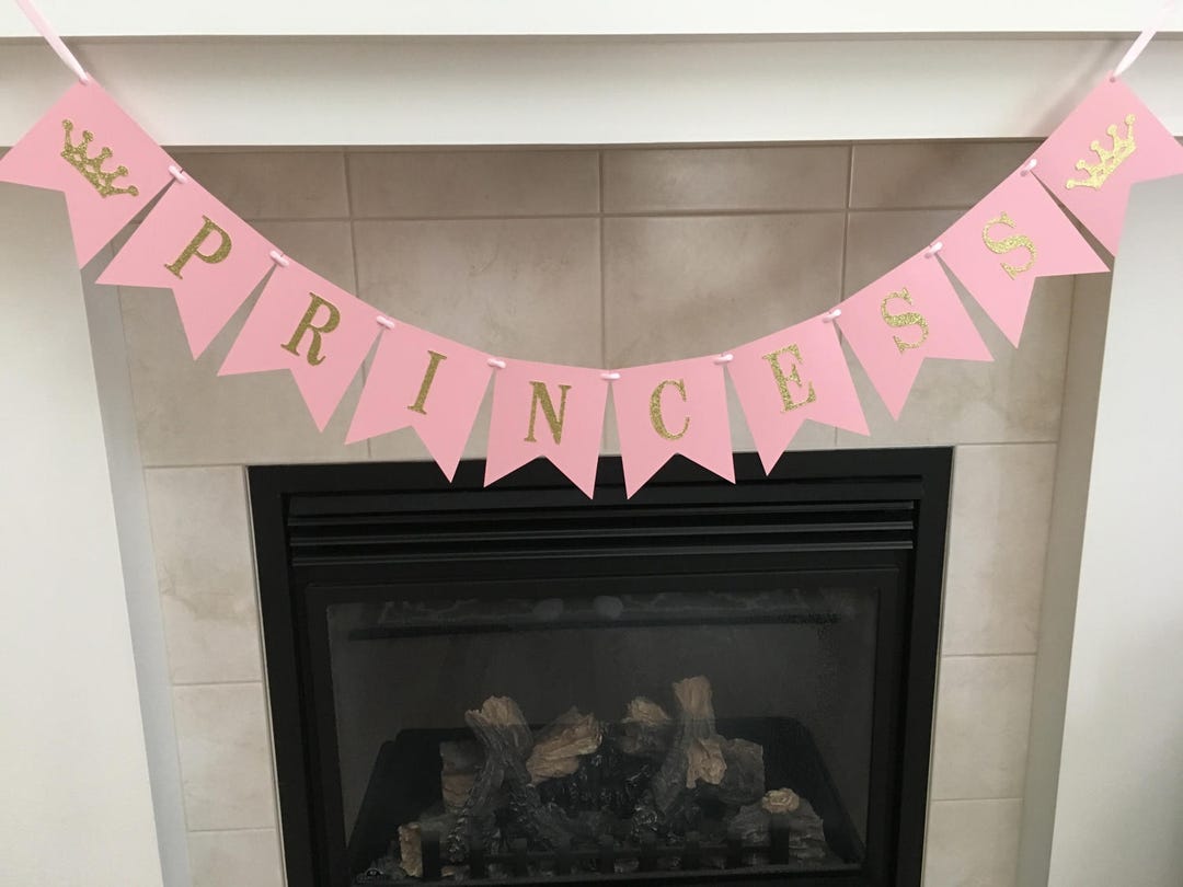 Princess Banner, Baby Shower Banner, Princess Room Decor, Pink and Gold, Crown Banner, Baby ...