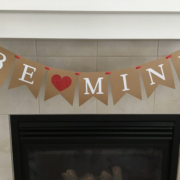 Be Mine Banner, Valentine's Banner, Valentine's Celebration, Red Sparkle, Valentine's Party, White, Black, Love, Heart, Burlap