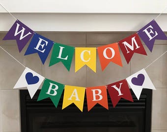 Rainbow Baby Shower Banner: Welcome Baby, Nursery Decor