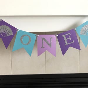 Mermaid High Chair Banner, One Birthday Banner, 1st Birthday, First, Sea Shells, Under The Sea, Photo Prop