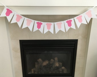 Baby Shower Banner, Girl Baby Shower, Baby Shower Decorations, Baby Romper Banner, Shades of Pink, Flag Banner, Photo Prop