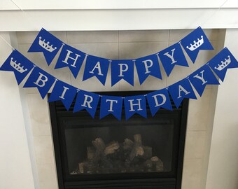 Prince Birthday Banner, Happy Birthday Banner, Crown Banner, First Birthday Banner, Boy Birthday, Blue and Silver, Photo Prop