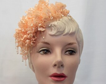 Coral Floral headdress,Vintage 80s headpiece,Bride's headpiece,80s wedding,Lilly flowers on comb,Headpiece making,Hair flower girl adornment