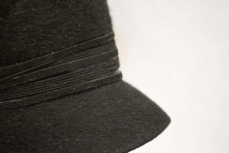 Felt fur hat,Black felt Cloche hat new look style millinery boutique hat hat by milliner Hat vintage 1960 High cap cloche hat