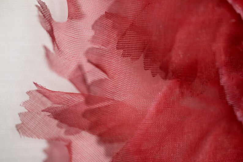 Textile frills garnish,Antique pink velvet applique,Vintage 50s millinery,Hat ancient adornment,Braided velvet foliages,veiling petal trim