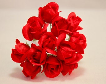 Vintage 80s Little red flowers,Roses blossom flowers bouquet,Fabric flowers,floral garnish decoration ,millinery,hatter,wedding,milliner,