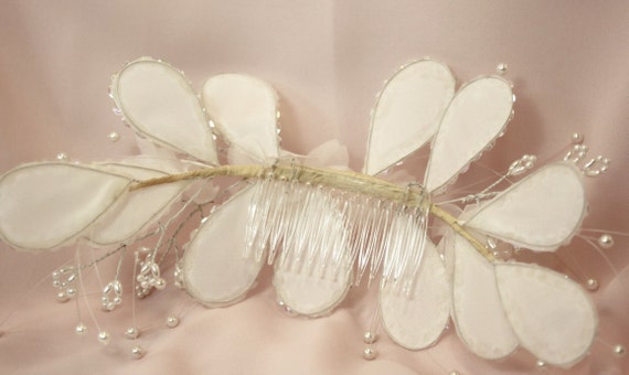 White bridal headdress,vintage 80s,wedding,base f… - image 7
